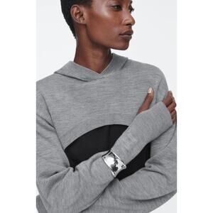 COS 100% Wool Cropped Hoodie Pullover Minimalist Athleisure Knit Sweater